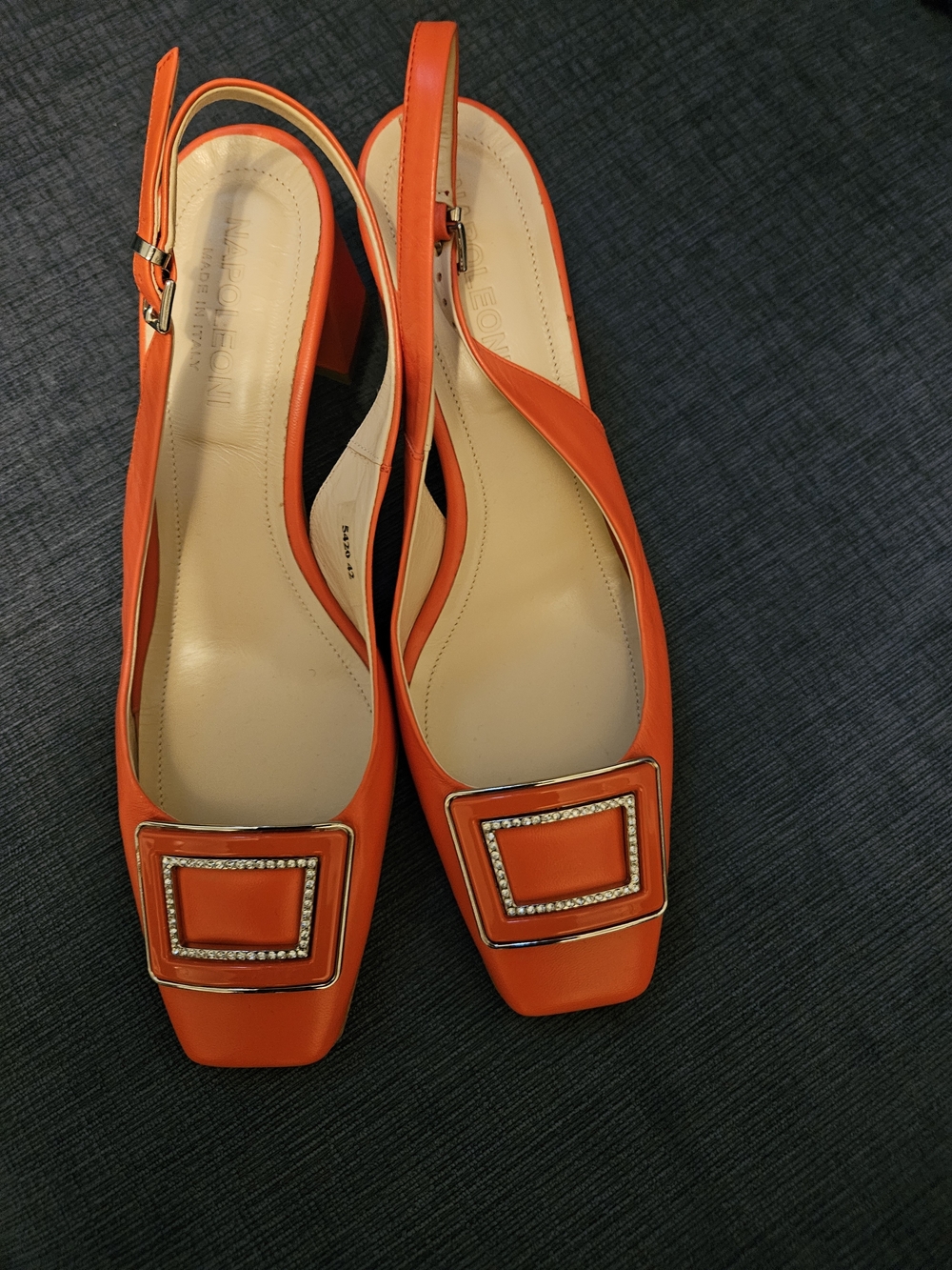 Napoleoni Italy Orange Slingback Square-Toe Flats with Buckle Detail